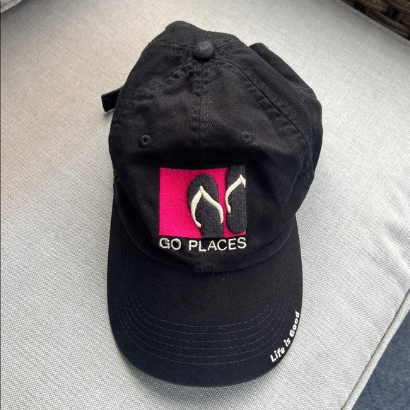 Life is Good - Go Places Black Flip Flops Adjustable Baseball Hat Cap - Picture 1 of 8